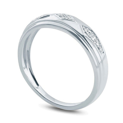 Diamond Accent Retro Geometric Wedding Band in 10K White Gold