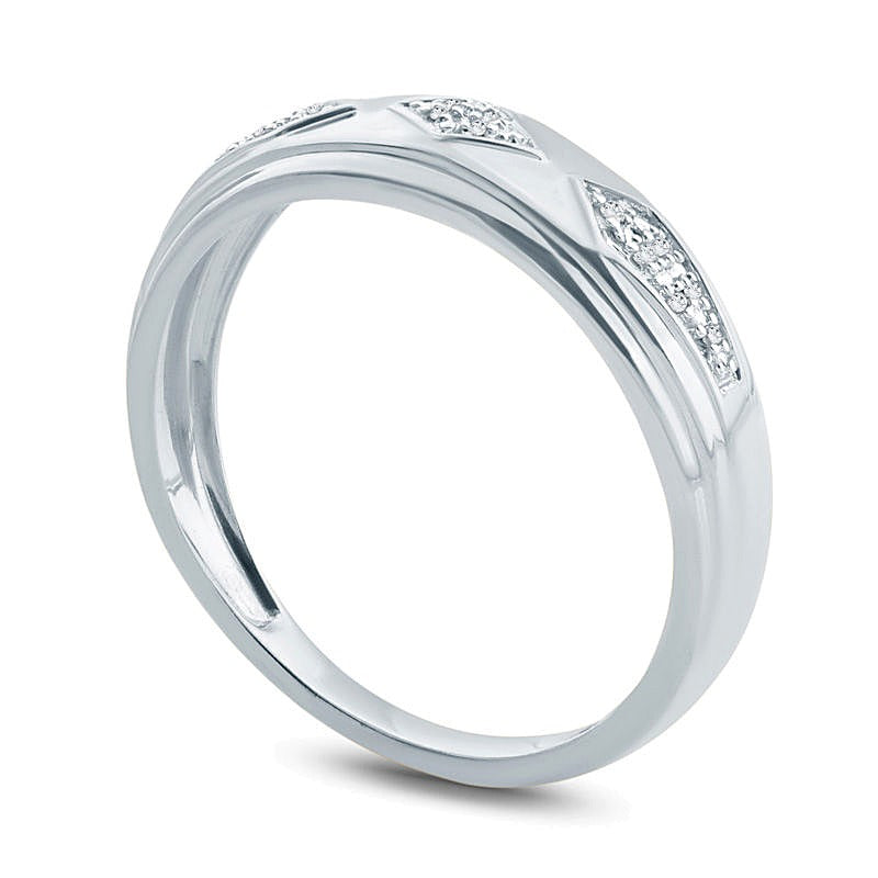 Diamond Accent Retro Geometric Wedding Band in 10K White Gold