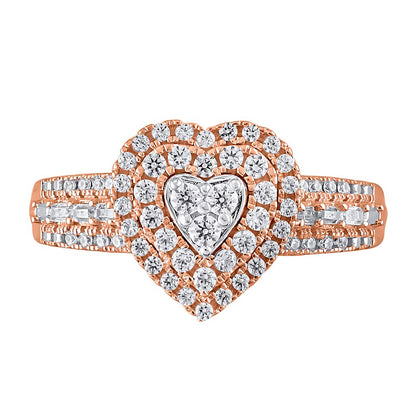 0.5 CT. TW Multi-Diamond Frame Heart Ring in 10K Rose Gold