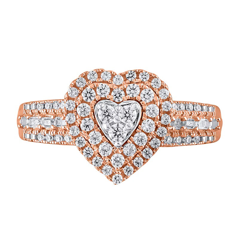 0.5 CT. TW Multi-Diamond Frame Heart Ring in 10K Rose Gold