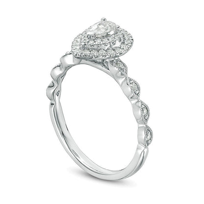 0.5 CT. TW Pear-Shaped Diamond Double Frame Vintage-Style Engagement Ring in 14K White Gold