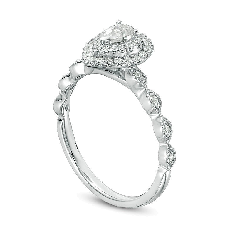 0.5 CT. TW Pear-Shaped Diamond Double Frame Vintage-Style Engagement Ring in 14K White Gold