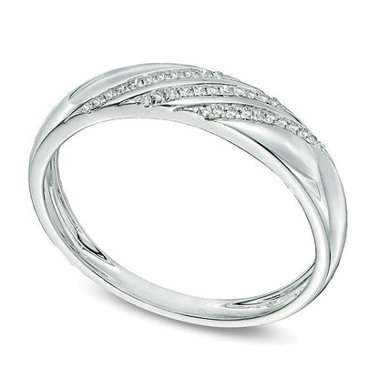 0.1 CT. TW Diamond Slant Striped Wedding Band in 10K White Gold