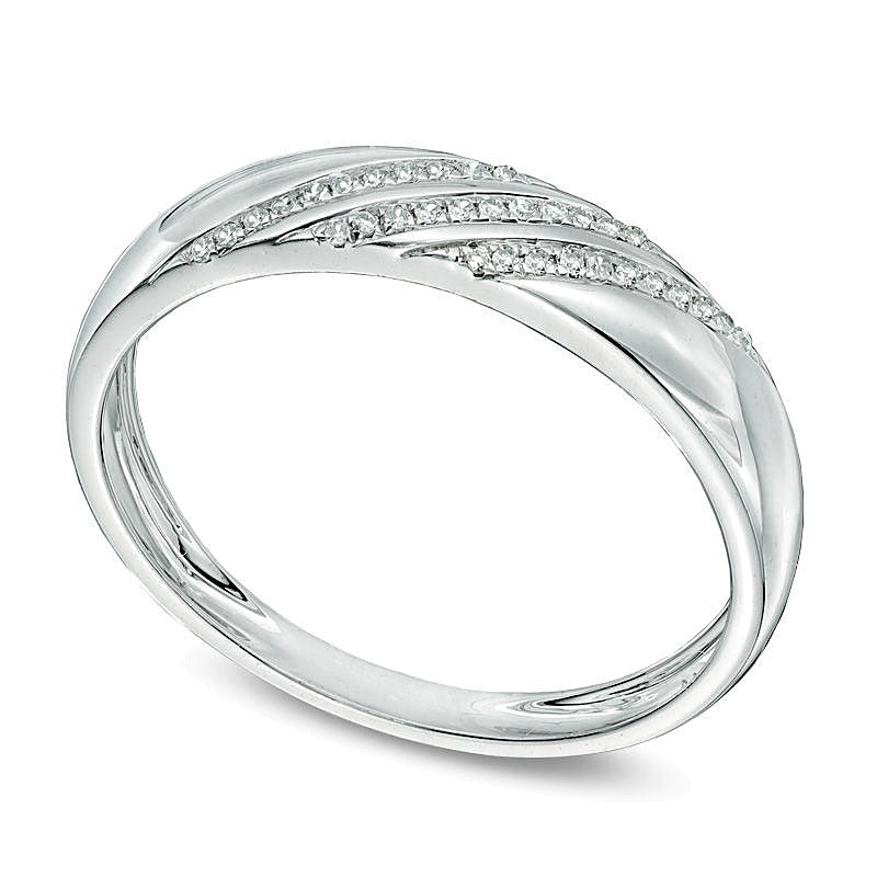 0.1 CT. TW Diamond Slant Striped Wedding Band in 10K White Gold