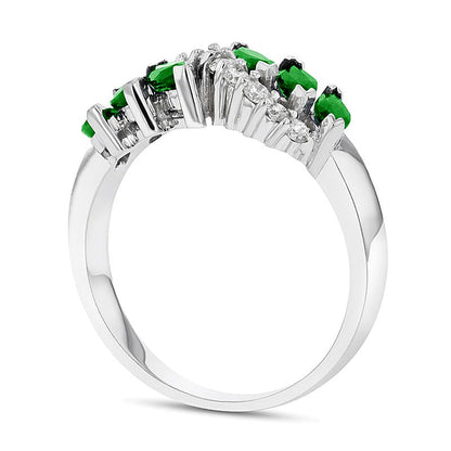 Marquise Emerald and 0.25 CT. TW Diamond Slant Ring in 14K White Gold