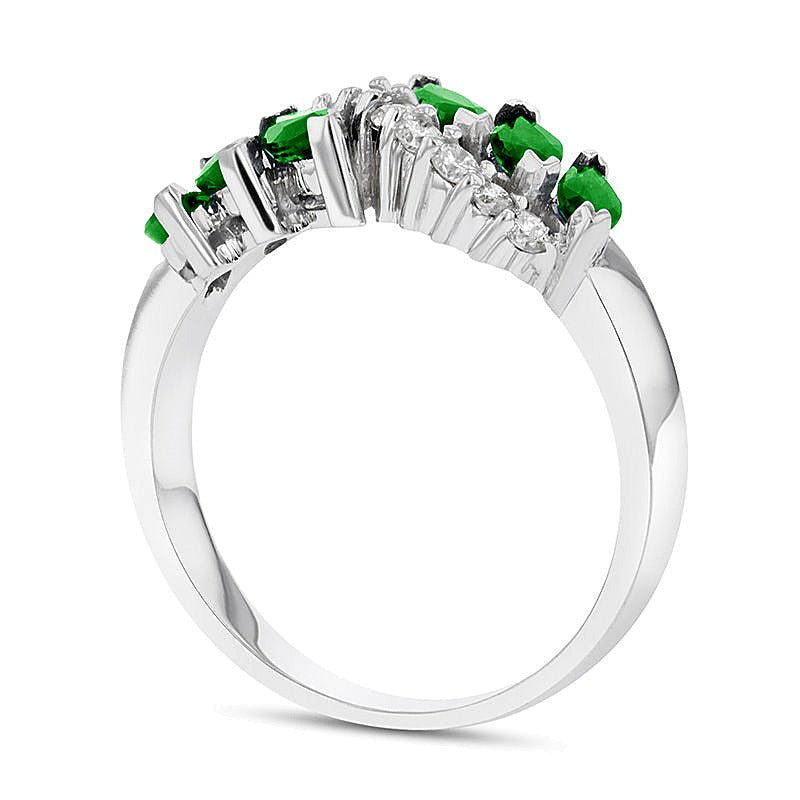 Marquise Emerald and 0.25 CT. TW Diamond Slant Ring in 14K White Gold