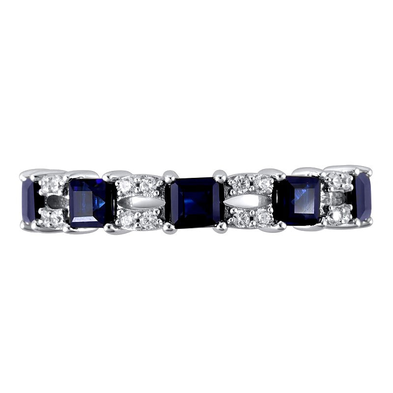 Princess-Cut Blue Sapphire and 0.1 CT. TW Diamond Split Duo Five Stone Alternating Ring in 10K White Gold