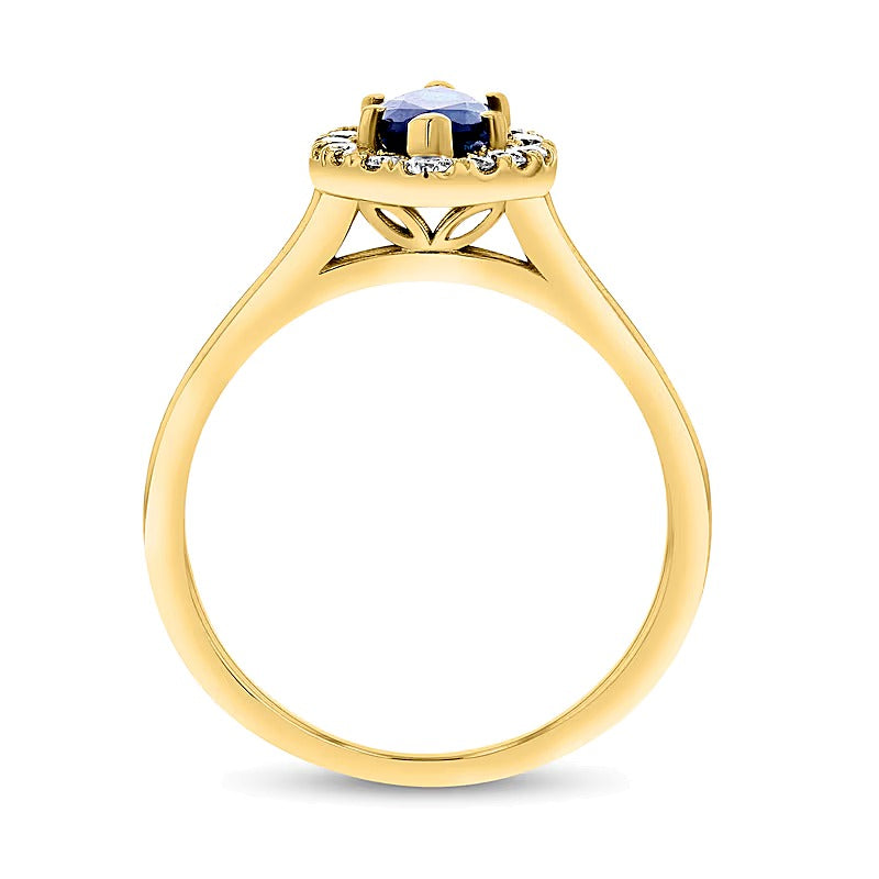 Marquise Blue Sapphire and 0.25 CT. TW Diamond Frame Ring in 14K Gold