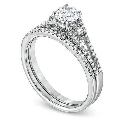 0.75 CT. TW Diamond Three Stone Bridal Set in 14K White Gold
