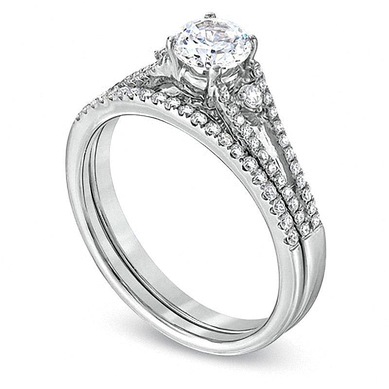 0.75 CT. TW Diamond Three Stone Bridal Set in 14K White Gold