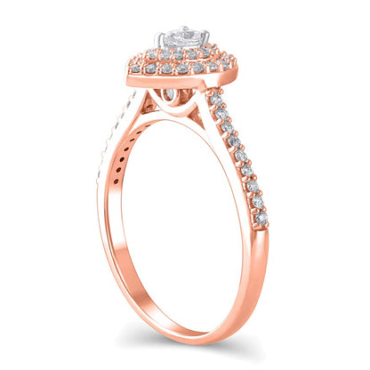 0.5 CT. TW Pear-Shaped Diamond Double Frame Engagement Ring in 10K Rose Gold