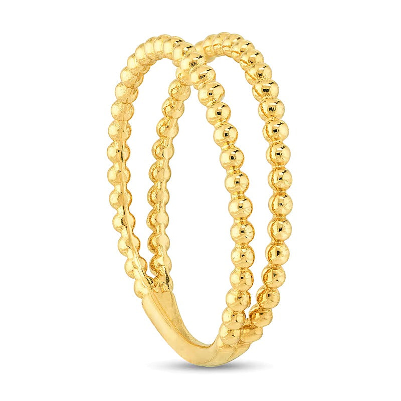 Double Row Bead Open Shank Ring in 14K Gold