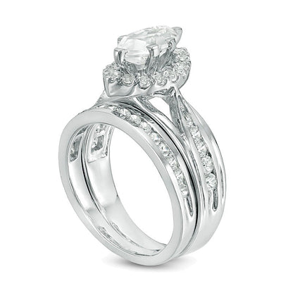 Marquise Lab-Created White Sapphire Frame Bridal Set in Sterling Silver