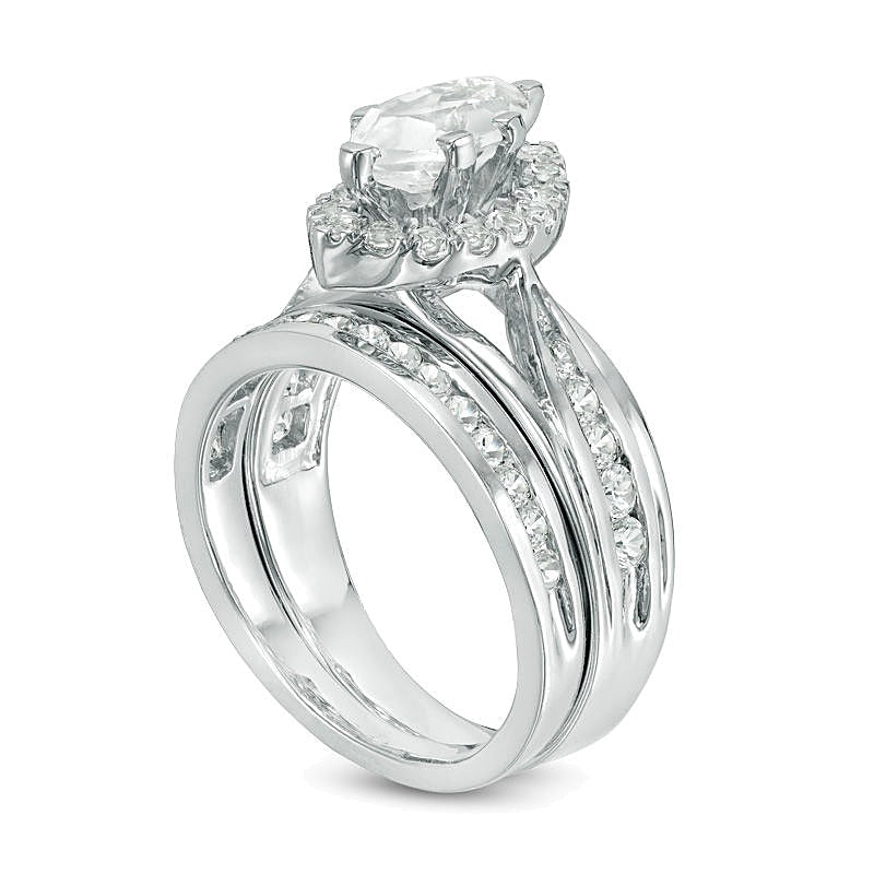 Marquise Lab-Created White Sapphire Frame Bridal Set in Sterling Silver