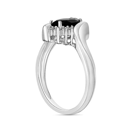 Marquise Black Onyx and Diamond Accent Beaded Starburst Border Bypass Ring in 10K White Gold