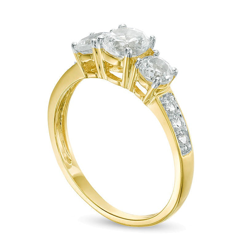 5.2mm Lab-Created White Sapphire Three Stone Ring in 10K Gold