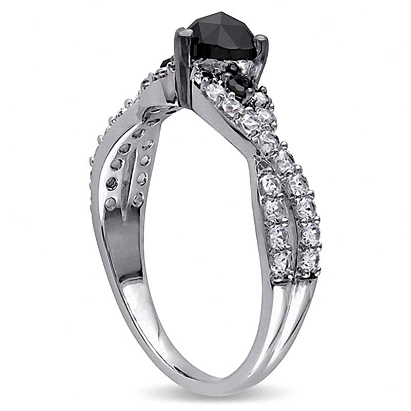 0.5 CT. TW Enhanced Black Heart-Shaped Diamond and Lab-Created White Sapphire Twist Ring in Sterling Silver