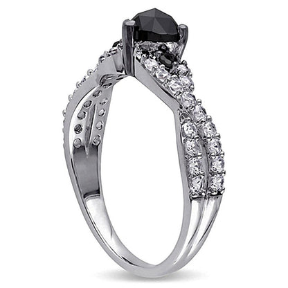 0.5 CT. TW Enhanced Black Heart-Shaped Diamond and Lab-Created White Sapphire Twist Ring in Sterling Silver