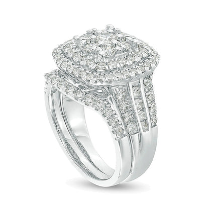 2.0 CT. TW Diamond Triple Cushion Frame Bridal Set in 10K White Gold