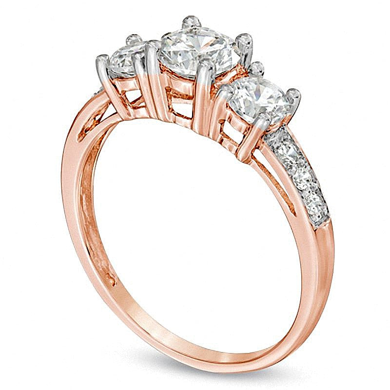 Lab-Created White Sapphire Three Stone Ring in 10K Rose Gold