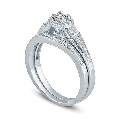 0.25 CT. TW Diamond Frame Vintage-Style Bridal Set in 10K White Gold