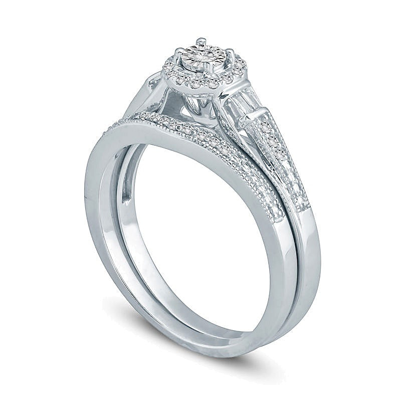 0.25 CT. TW Diamond Frame Vintage-Style Bridal Set in 10K White Gold