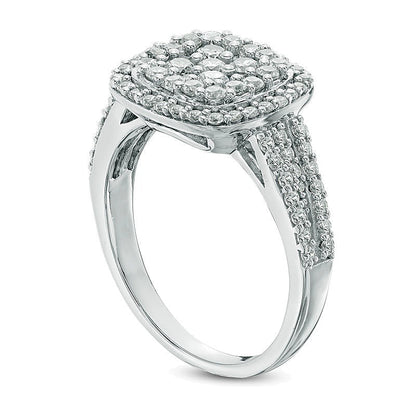 1.0 CT. TW Multi-Diamond Cushion Frame Engagement Ring in 10K White Gold