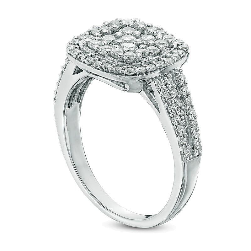 1.0 CT. TW Multi-Diamond Cushion Frame Engagement Ring in 10K White Gold