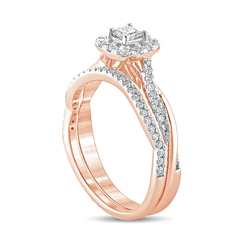 0.5 CT. TW Princess-Cut Diamond Frame Twist Shank Bridal Set in 10K Rose Gold