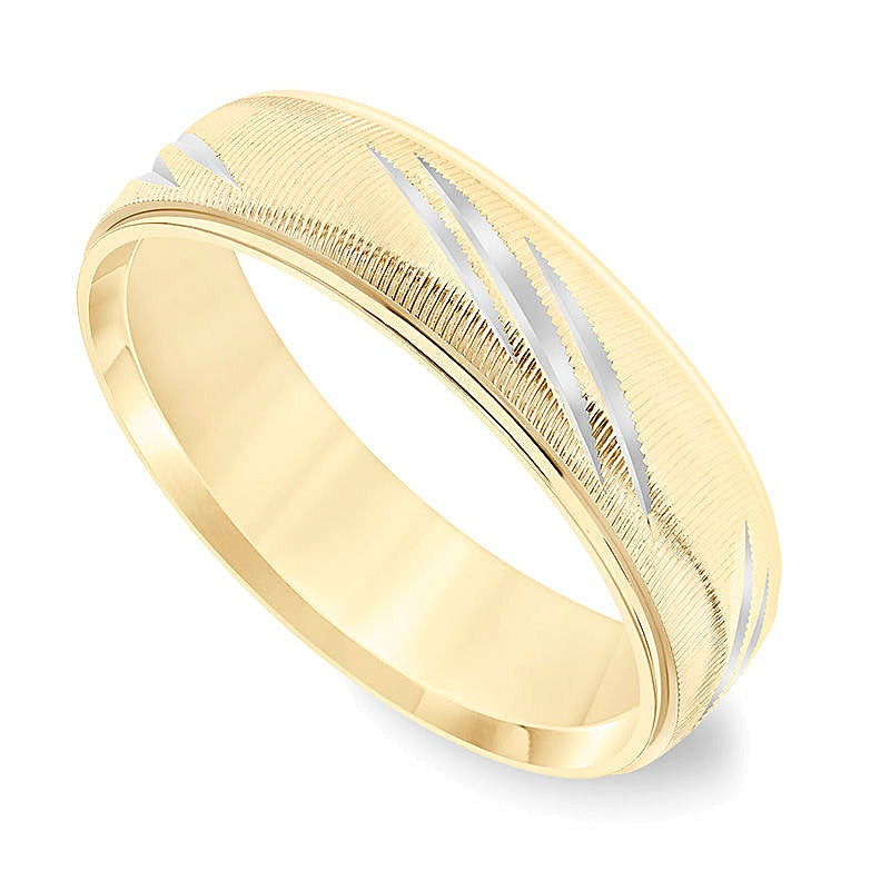 6.0mm Comfort-Fit Swiss-Cut Etched Wedding Band in 14K Gold