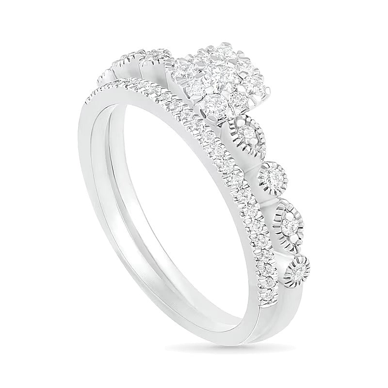 0.38 CT. TW Composite Diamond Vintage-Style Bridal Set in 10K White Gold