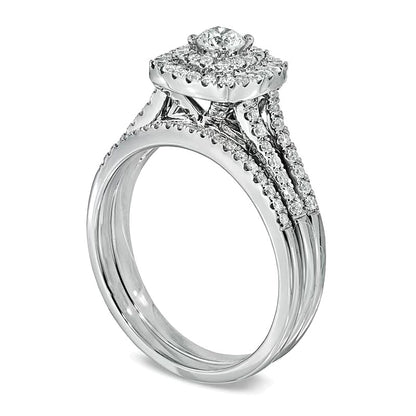 0.75 CT. TW Diamond Double Frame Split Shank Bridal Set in 14K White Gold