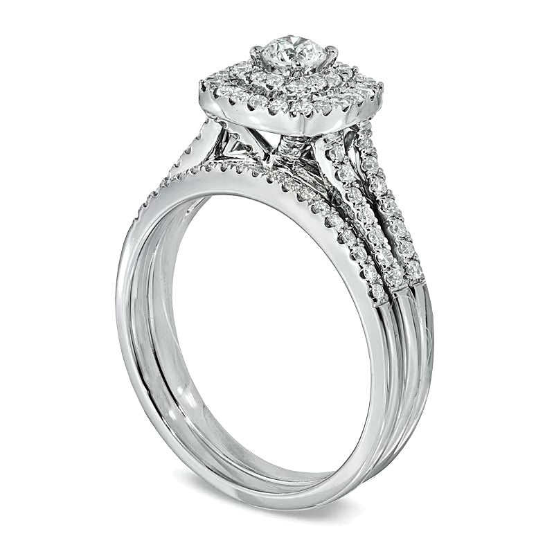 0.75 CT. TW Diamond Double Frame Split Shank Bridal Set in 14K White Gold