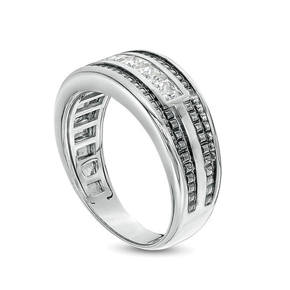 1.0 CT. TW Square-Cut Diamond Five Stone Wedding Band in 14K White Gold with Black Rhodium