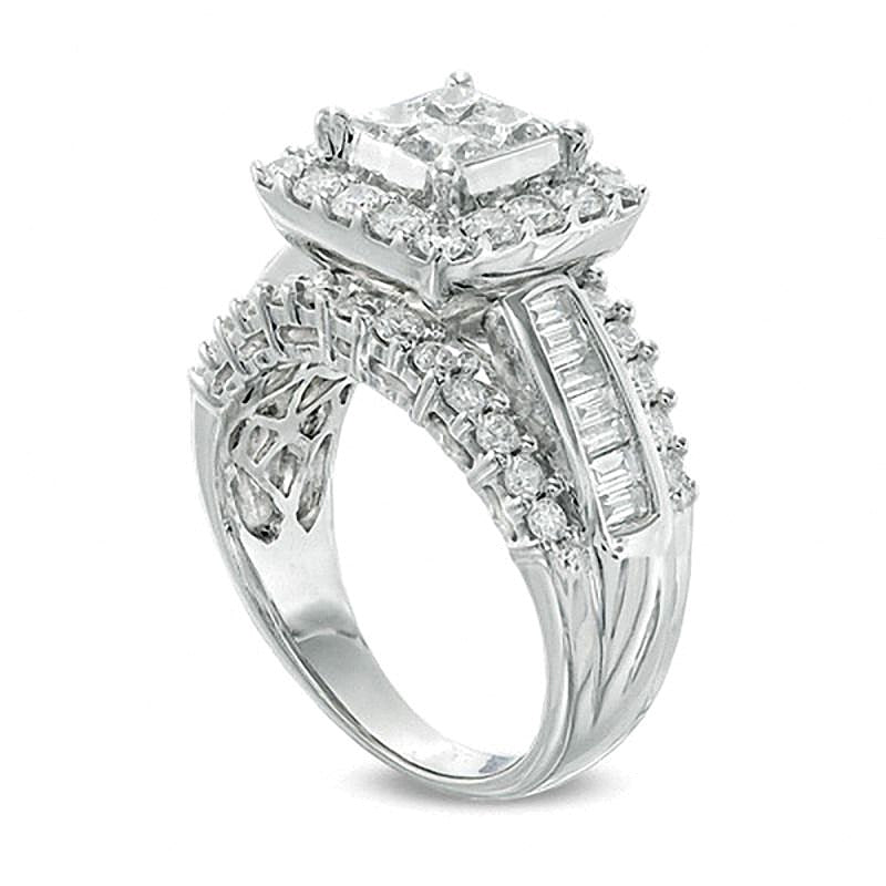 2.0 CT. T.W. Quad Princess-Cut and Baguette Diamond Engagement Ring in 14K White Gold