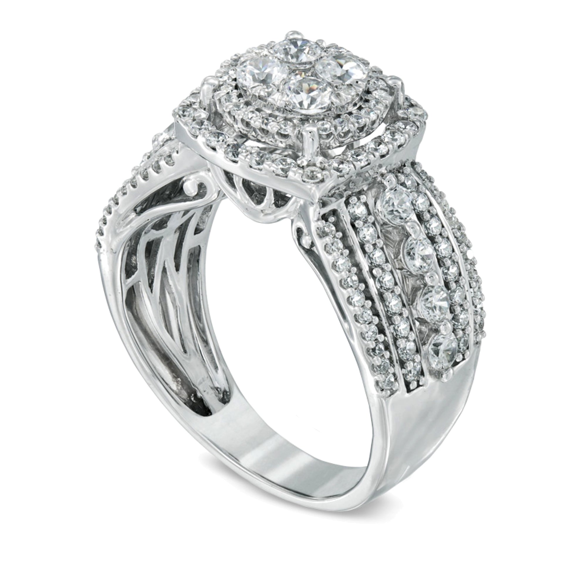 1.5 CT. TW Diamond Layered Framed Cluster Ring in 10K White Gold