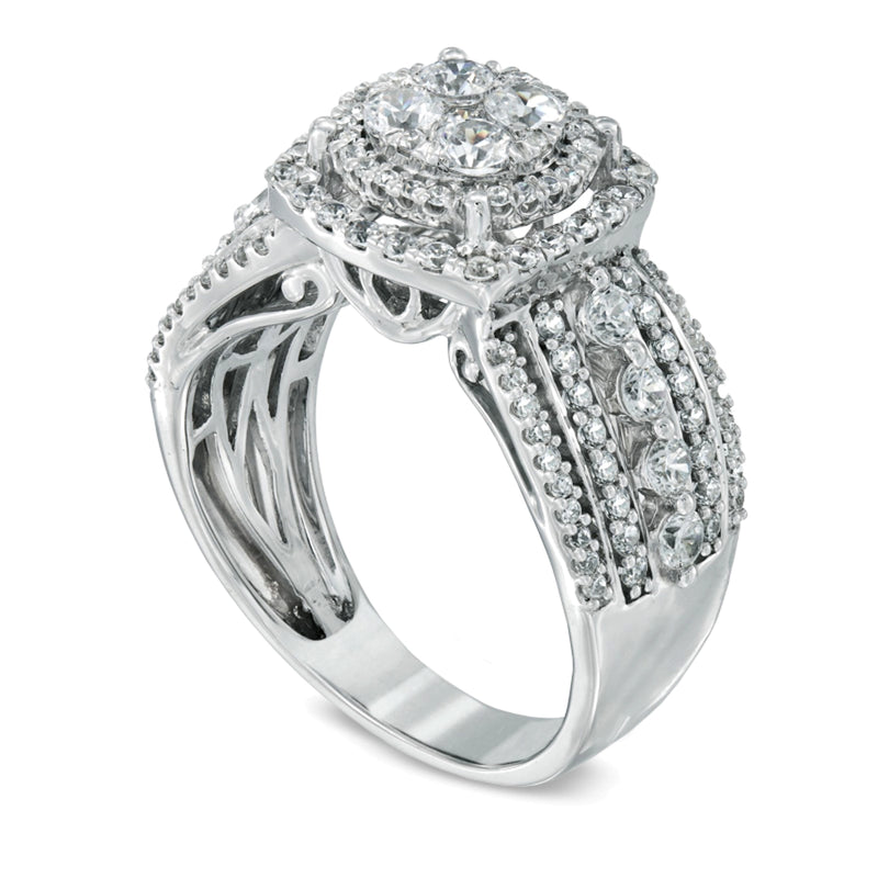 1.5 CT. TW Diamond Layered Framed Cluster Ring in 10K White Gold