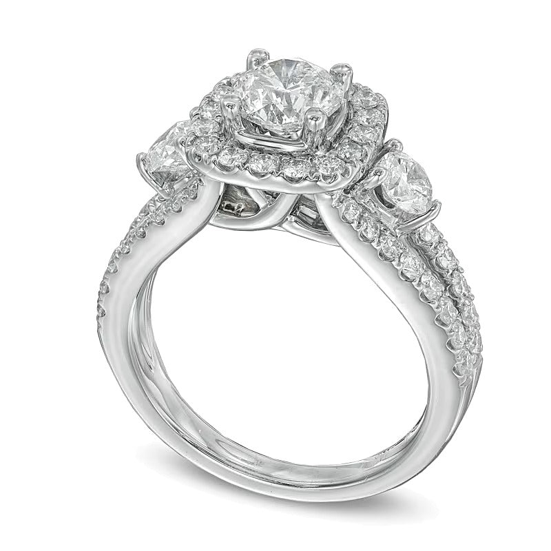 Previously Owned 2.2 CT. TW Diamond Three Stone Engagement Ring in 14K White Gold (I/I1)