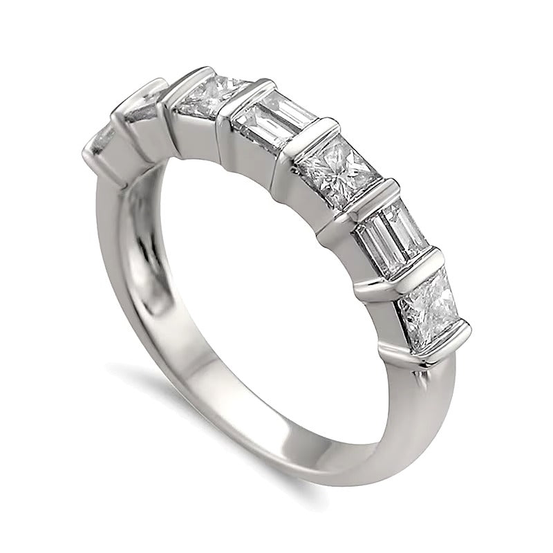 1.0 CT. TW Baguette and Princess-Cut Diamond Alternating Band in 14K White Gold