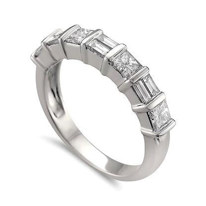 1.0 CT. TW Baguette and Princess-Cut Diamond Alternating Band in 14K White Gold