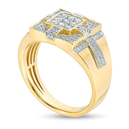 0.75 CT. TW Square Composite Diamond Tiered Cross Ring in 14K Gold