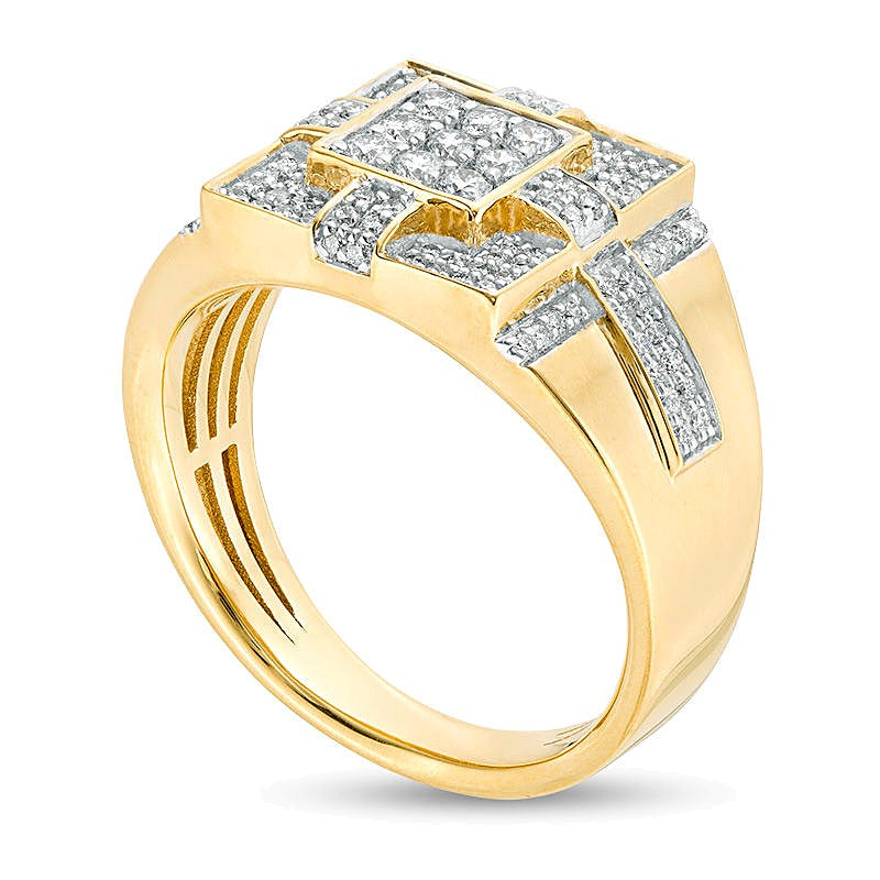 0.75 CT. TW Square Composite Diamond Tiered Cross Ring in 14K Gold