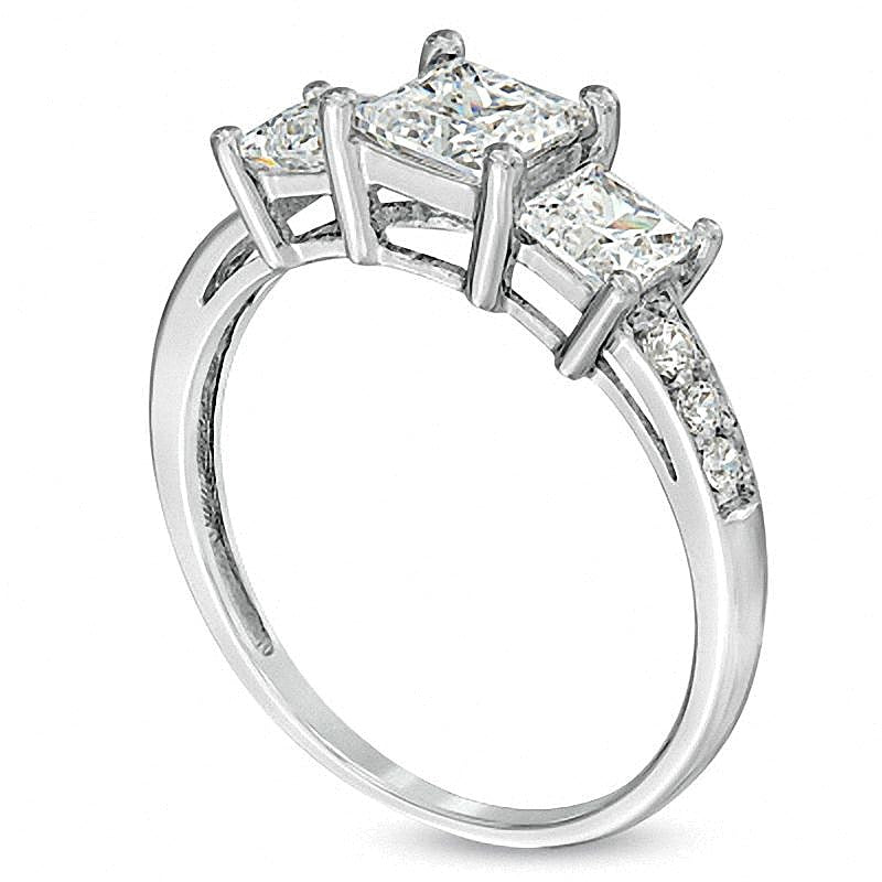 Princess-Cut White Lab-Created Sapphire Three Stone Ring in 10K White Gold
