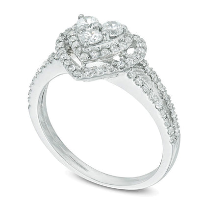 0.5 CT. TW Diamond Heart Frame Ring in 10K White Gold