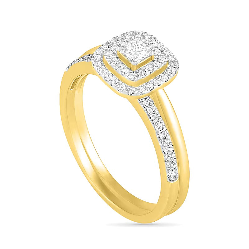 0.38 CT. TW Princess-Cut Diamond Double Cushion Frame Bridal Set in 10K Gold