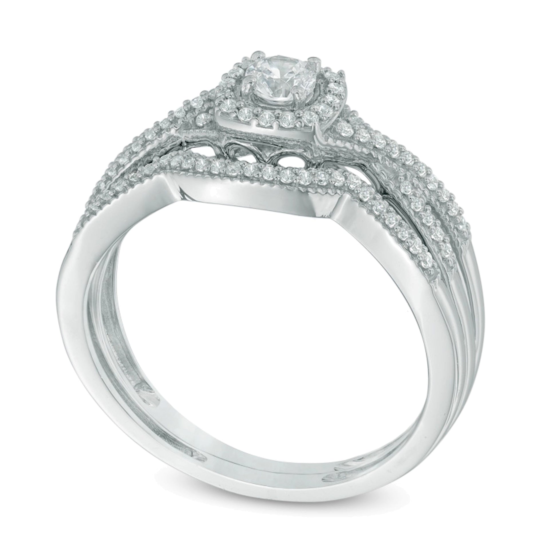 0.33 CT. TW Diamond Cushion Frame Twisted Shank Bridal Set in 10K White Gold