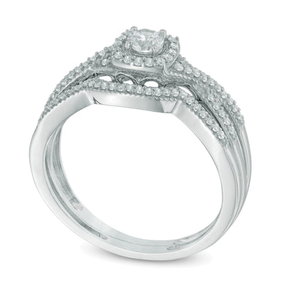 0.33 CT. TW Diamond Cushion Frame Twisted Shank Bridal Set in 10K White Gold