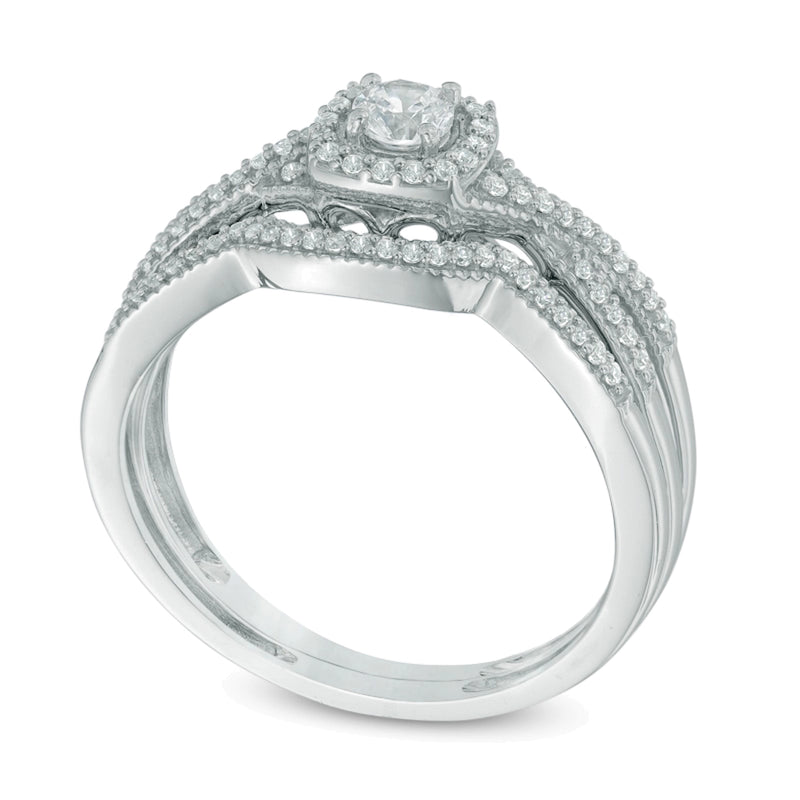 0.33 CT. TW Diamond Cushion Frame Twisted Shank Bridal Set in 10K White Gold