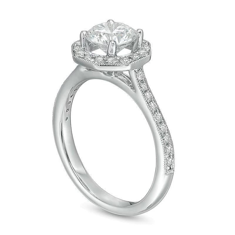 1.33 CT. TW Diamond Octagon Frame Vintage-Style Engagement Ring in 14K White Gold