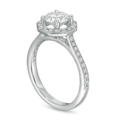 1.33 CT. TW Diamond Octagon Frame Vintage-Style Engagement Ring in 14K White Gold